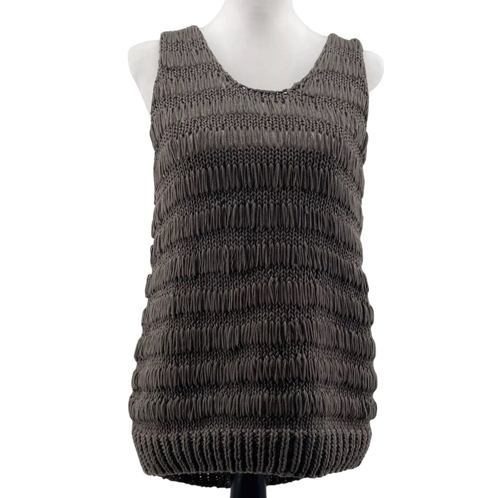 Philosophy Sleeveless Sweater Top Women's Medium Grey Boho Artsy Funky Crochet